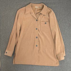Apostrophe Suede Tan‎ Button Down Blouse Long Sleeve Collared Medium
